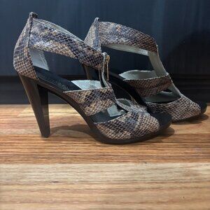 Michael Kors Shoes Brown Snakeskin Open Toe Heels - Size 8